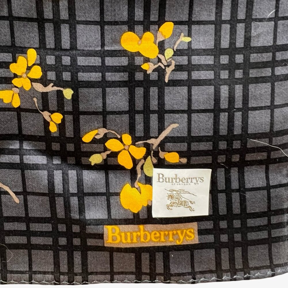 NewTagBurberrys Miniscarf/handker19.5" Cotton Silk Black Gray Yellow floral(15 - Picture 11 of 11